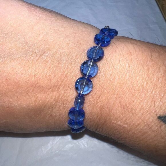 Alex and Ani Blue Luna Silver Tone Bead Expandable Bangle Bracelet - Picture 4 of 7